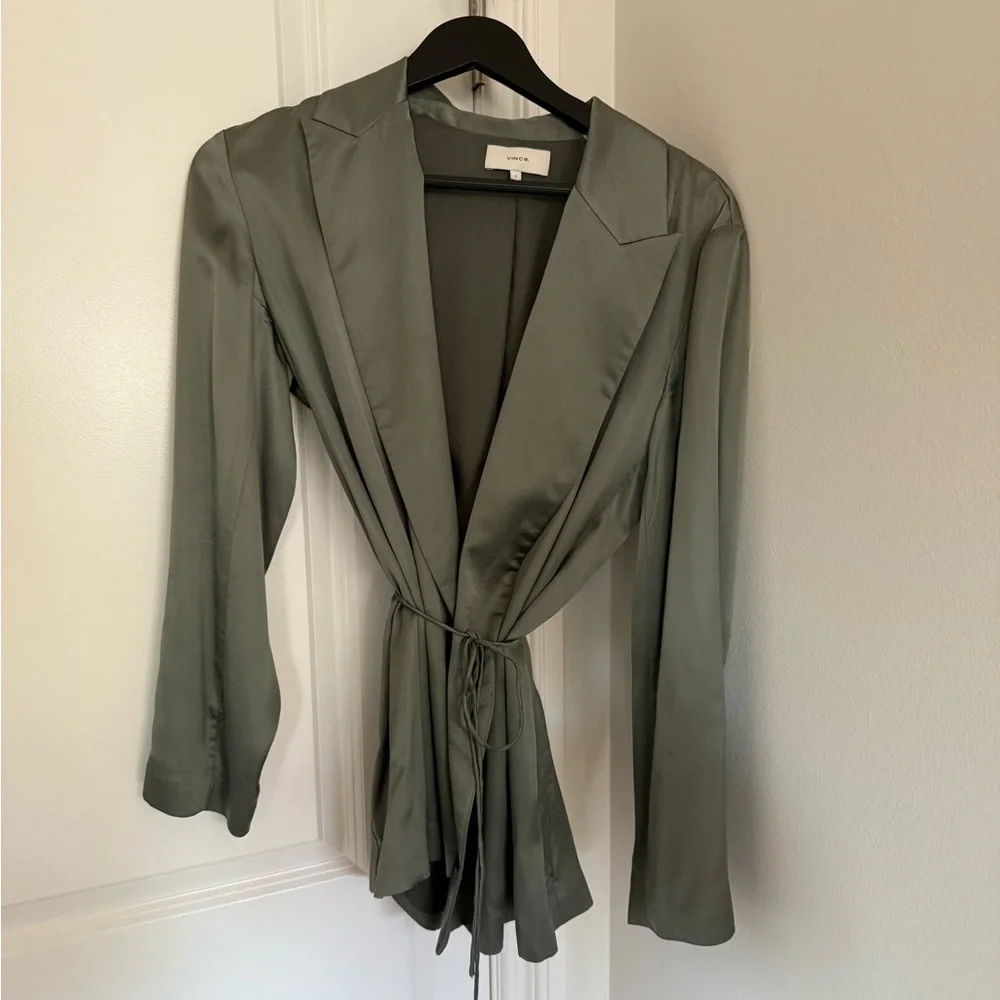 Vince - Sea Foam Green Satin Long Sleeve Blazer - Picture 1 of 5